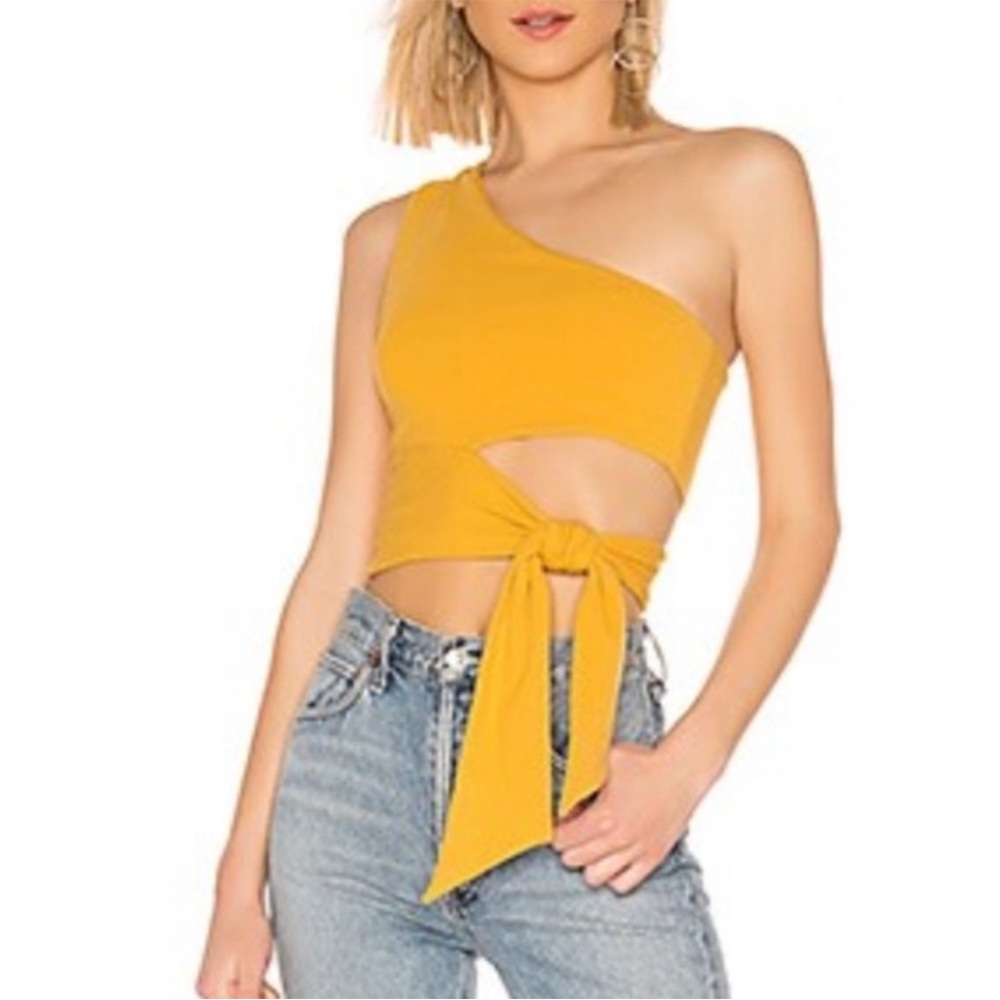 Yellow One-Shoulder Tie-Front Top - Picture 2 of 7